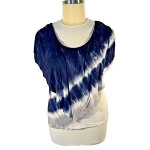 Juicy Couture - Women's XL Short Sleeve Blouse Navy, White Tie Dye Stretch